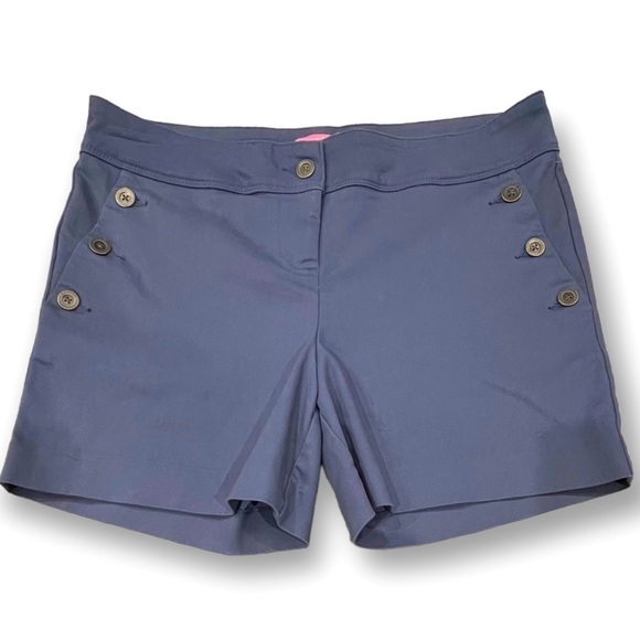 NWOT Isaac Mizrahi Sizes 4, 10 Blue Gray Tailored Shorts w/Button Detail - Picture 1 of 5